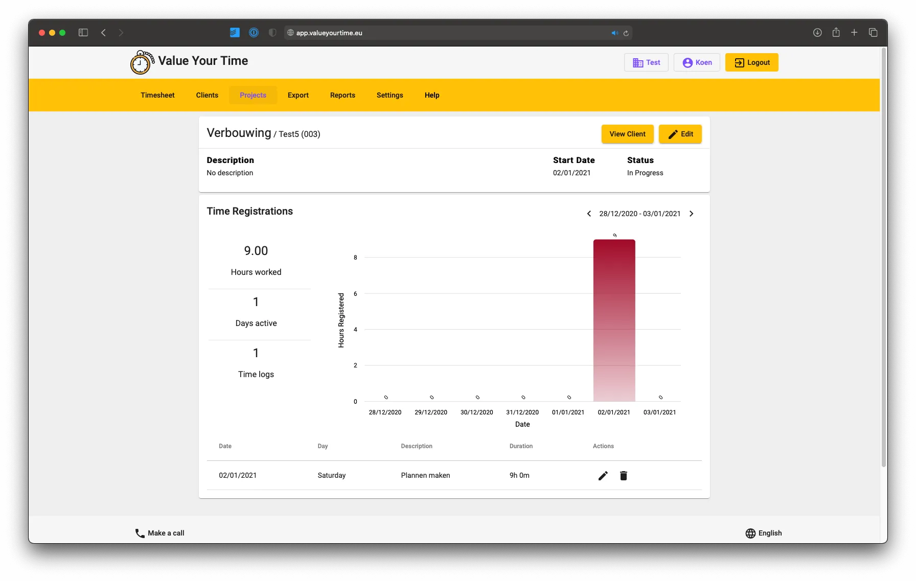 screenshot of project overview on value your time